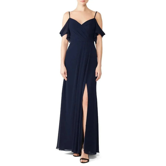 WATTERS Navy Blue Aldridge Chiffon Formal Gown $285 - Picture 3 of 9